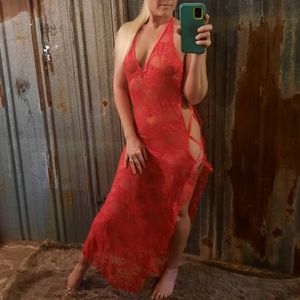 Floral Lace Full Length Lingerie Gown With Criss Cross Side